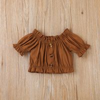 Button Solid Color Short Sleeve Top + Mesh Print Suspender Skirt Children's Set main image 5