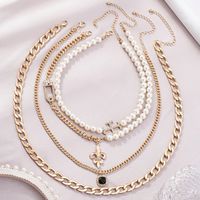 Collier De Perles Eau Douce Chaîne De Clavicule En Alliage Incrusté De Diamants Pour Femmes main image 4