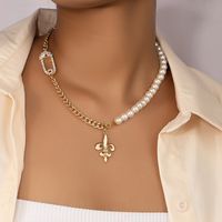 Fashion Thick Stitching Pearl Alloy Necklace Diamond Zipper Head Buckle Clavicle Chain main image 1