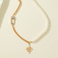 Fashion Thick Stitching Pearl Alloy Necklace Diamond Zipper Head Buckle Clavicle Chain main image 4