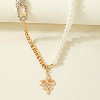 Fashion Thick Stitching Pearl Alloy Necklace Diamond Zipper Head Buckle Clavicle Chain main image 5