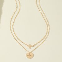 Fashion Retro Simple Heart-shaped Pendant Stacked Alloy Necklace main image 3