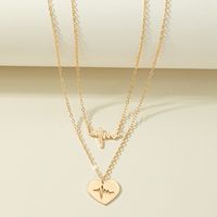 Fashion Retro Simple Heart-shaped Pendant Stacked Alloy Necklace main image 4