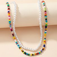 Fashion Color Millet Beaded Double Pearl Ethnic Alloy Necklace Set main image 1