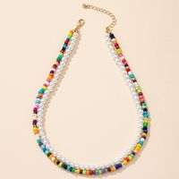 Fashion Color Millet Beaded Double Pearl Ethnic Alloy Necklace Set main image 3