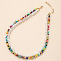 Fashion Color Millet Beaded Double Pearl Ethnic Alloy Necklace Set main image 4