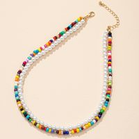 Fashion Color Millet Beaded Double Pearl Ethnic Alloy Necklace Set main image 5