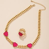 Fashion Simple Heart-shaped Alloy Necklace Ring Set main image 3