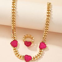 Fashion Simple Heart-shaped Alloy Necklace Ring Set main image 4