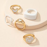 Fashion Heart Butterfly Ring Set Creative Dripping Oil Alloy Ring main image 5