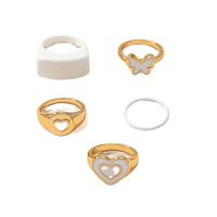 Fashion Heart Butterfly Ring Set Creative Dripping Oil Alloy Ring main image 6