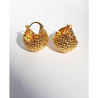 Fashion Woven Hollow Ball Golden Round Basket Copper Earrings main image 3