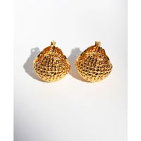 Fashion Woven Hollow Ball Golden Round Basket Copper Earrings main image 4