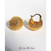 Fashion Woven Hollow Ball Golden Round Basket Copper Earrings main image 5