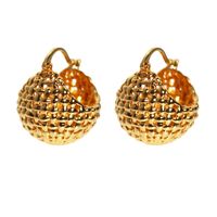 Fashion Woven Hollow Ball Golden Round Basket Copper Earrings main image 6