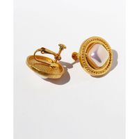 Vintage Square Imitation Pearl Copper Gold-plated Ear Clips main image 2