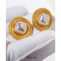 Vintage Square Imitation Pearl Copper Gold-plated Ear Clips main image 5