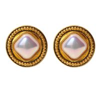 Vintage Square Imitation Pearl Copper Gold-plated Ear Clips main image 6