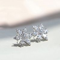 New Style Snowflake Flower Copper Zircon Earrings main image 3