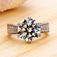 Fashion Classic Six-prong Ring Copper Plated Platinum Zircon Ring main image 2