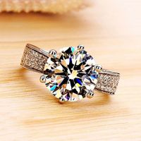 Fashion Classic Six-prong Ring Copper Plated Platinum Zircon Ring main image 4