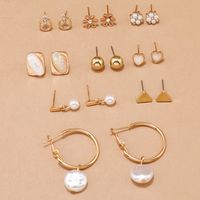Retro Simple Pearl Geometric Earrings 9-piece Set main image 3