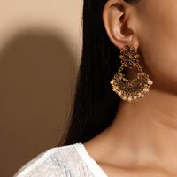 Retro Fashion Dripping Oil Peacock Feather Pearl Tassel Earrings main image 1