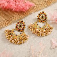 Retro Fashion Dripping Oil Peacock Feather Pearl Tassel Earrings main image 4