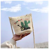 Summer Small Straw Woven Bucket Embroidery Woven Messenger Bag22*17*12cm main image 3