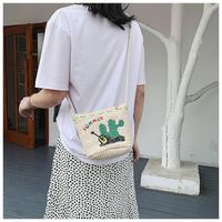Summer Small Straw Woven Bucket Embroidery Woven Messenger Bag22*17*12cm main image 4