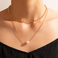 Simple Jewelry Pearl Chain Double Layer Simple Geometric Multilayer Alloy Necklace main image 2