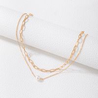 Simple Jewelry Pearl Chain Double Layer Simple Geometric Multilayer Alloy Necklace main image 3