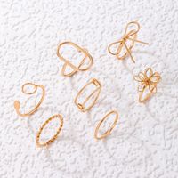 Fashion Flower Bow Ring Set Geometric Hollow Spiral Open Ring Eight Pieces main image 3