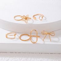 Fashion Flower Bow Ring Set Geometric Hollow Spiral Open Ring Eight Pieces main image 4