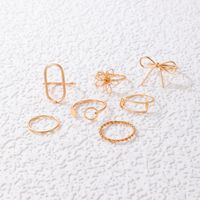 Fashion Flower Bow Ring Set Geometric Hollow Spiral Open Ring Eight Pieces main image 5