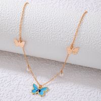 Jewelry Blue Drop Oil Butterfly Single Layer Alloy Necklace Geometric main image 5
