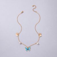 Jewelry Blue Drop Oil Butterfly Single Layer Alloy Necklace Geometric main image 3
