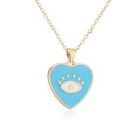 Fashion Cute Copper Plated 18k Gold Color Dripping Oil Eyes Heart-shaped Pendant Necklace sku image 3