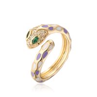 Fashion New Copper Plated 18k Gold Color Drip Oil Retro Snake Open Ring sku image 4