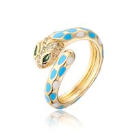 Fashion New Copper Plated 18k Gold Color Drip Oil Retro Snake Open Ring sku image 8