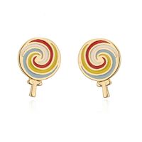 Cute Copper 18k Gold-plated Drip Oil Zircon Star Moon Lollipop Earrings sku image 2