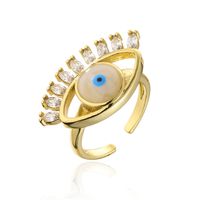 Fashion 18k Gold Drip Oil Zircon Devil's Eye Geometric Copper Open Ring Female sku image 3