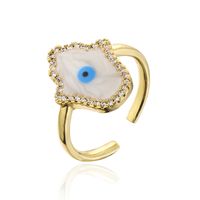 Fashion 18k Gold Drip Oil Zircon Devil's Eye Geometric Copper Open Ring Female sku image 2