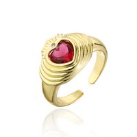 Retro Copper 18k Gold Zircon Heart Geometric Open Ring Female sku image 2