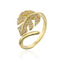Fashion Copper 18k Gold Zircon Leaf Geometric Shape Open Ring Female sku image 2