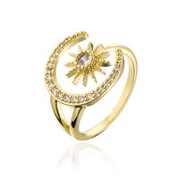 Fashion Geometric Copper 18k Gold Zircon Star Moon Geometric Open Ring sku image 1