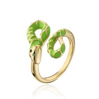 Fashion Copper 18k Gold Oil Drop Zircon Snake Shape Open Ring Female sku image 2
