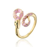Fashion Copper 18k Gold Oil Drop Zircon Snake Shape Open Ring Female sku image 3