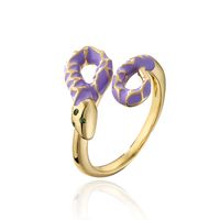 Fashion Copper 18k Gold Oil Drop Zircon Snake Shape Open Ring Female sku image 5