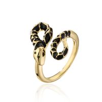 Fashion Copper 18k Gold Oil Drop Zircon Snake Shape Open Ring Female sku image 8